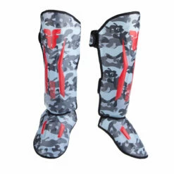 Fighter Shinguards Thai Ergo - Gray Camo/red, FSG-004GCR