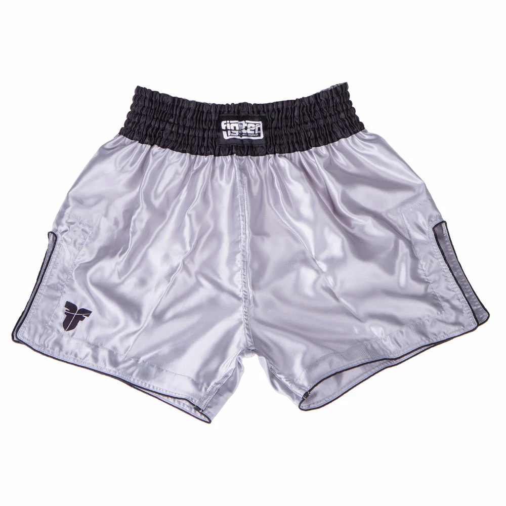 Fighter Thai Trunks Bangkok Plain - Silver/black, FP09 3 Fighter Thai Trunks Bangkok Plain - Silver/black, FP09