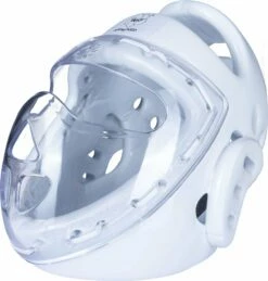 Hayashi Headguard WKF With Mask - White -Fighters Europe Store hayashi head guard with mask white right c 246